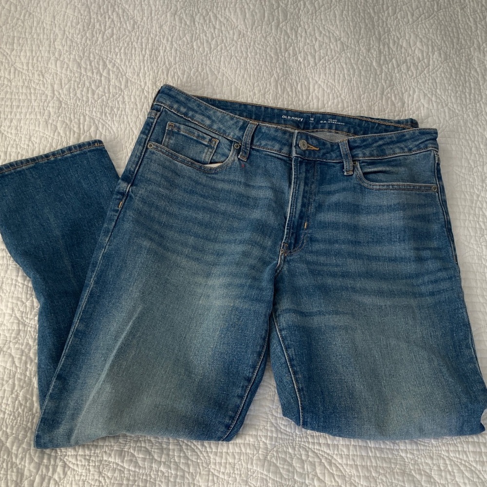 Women’s Old Navy Medium Wash Mud-Rise O.G. Straight Blue Jeans, 12 Tall
